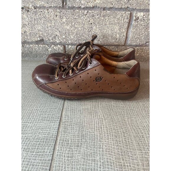Brown Leather Lace-Up Walking Shoes With Perforated Design - Picture 3 of 9